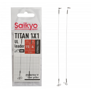 Поводок Saikyo Titan 1x1 UL STOUL1504, 4кг/15см, 2шт Поводок Saikyo Titan 1x1 UL STOUL1504, 4кг/15см, 2шт